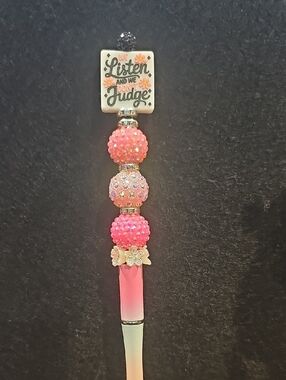 Pink Beaded Pen with Inspirational Tag